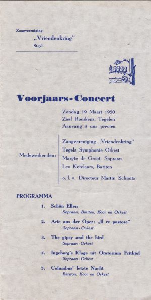 1950 voorjaarsconcert  zangver vriendenkring en Tegels ssymphonieorkest  in zaal Rooskens